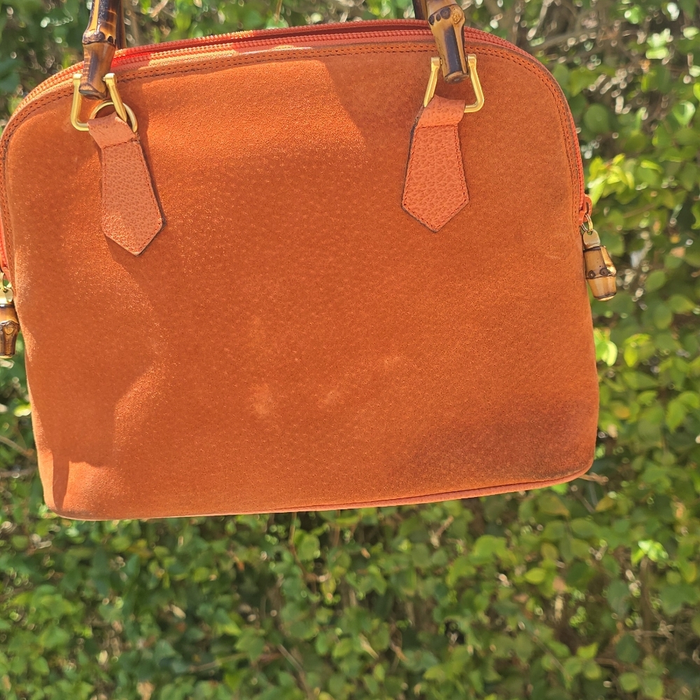 GUCCI Authentic  Bamboo  Suede ORANGE  Purse Satchel Handbag Designer - Picture 3 of 16